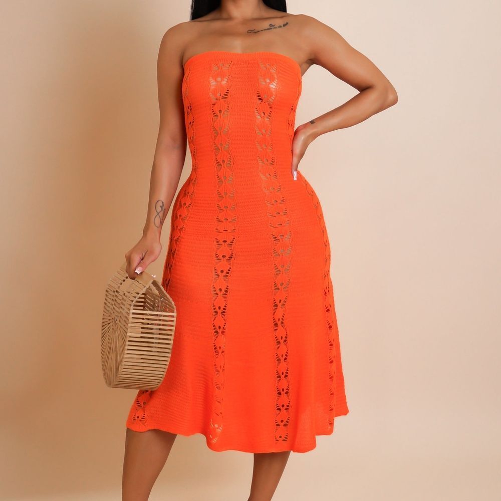 Orange Strapless Knit Dress